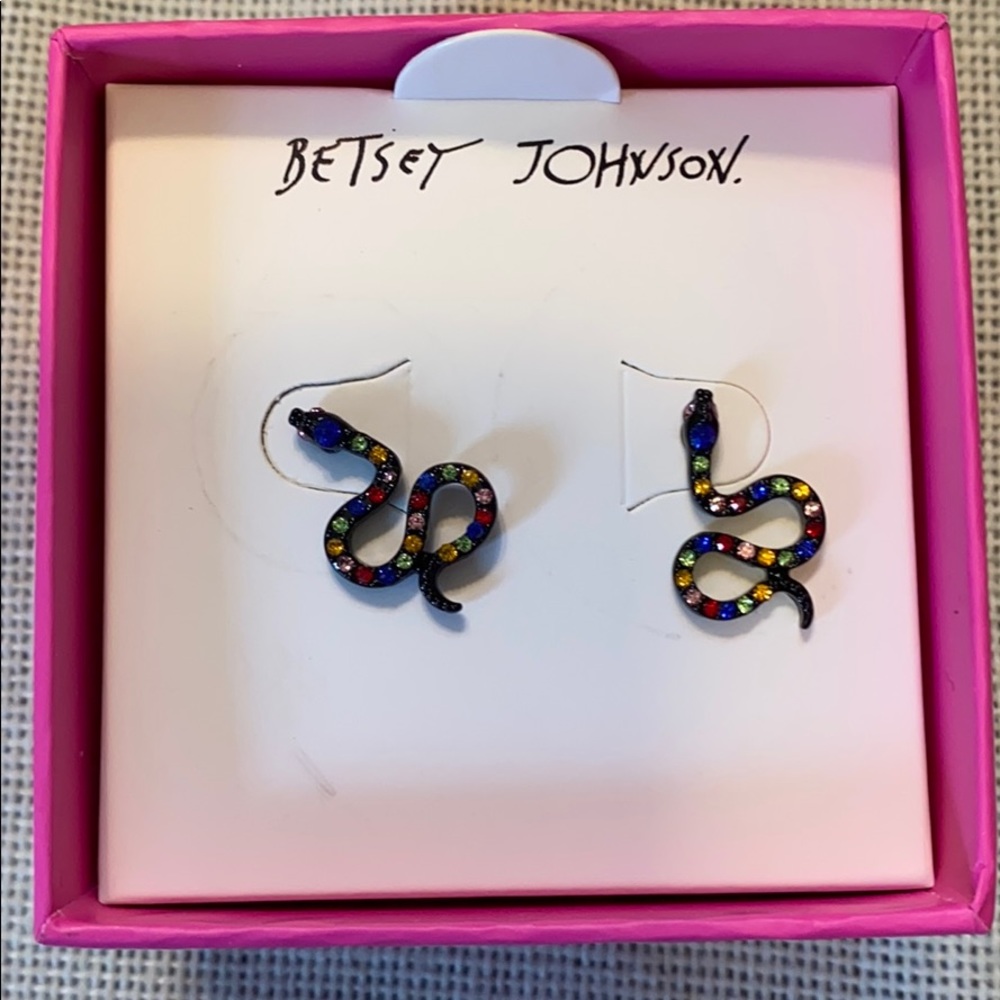 Betsy Johnson rainbow snake stud earrings, NIB